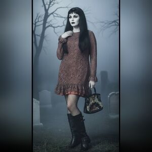 Vintage 60s Wounded Bird Lace Mini Party Dress M